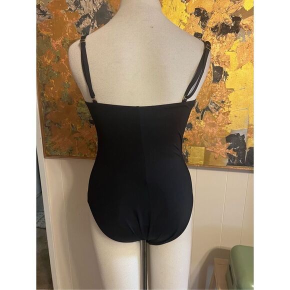 La Blanca One Piece Shirred Front Black Bathing Suit 16 - Picture 2 of 6